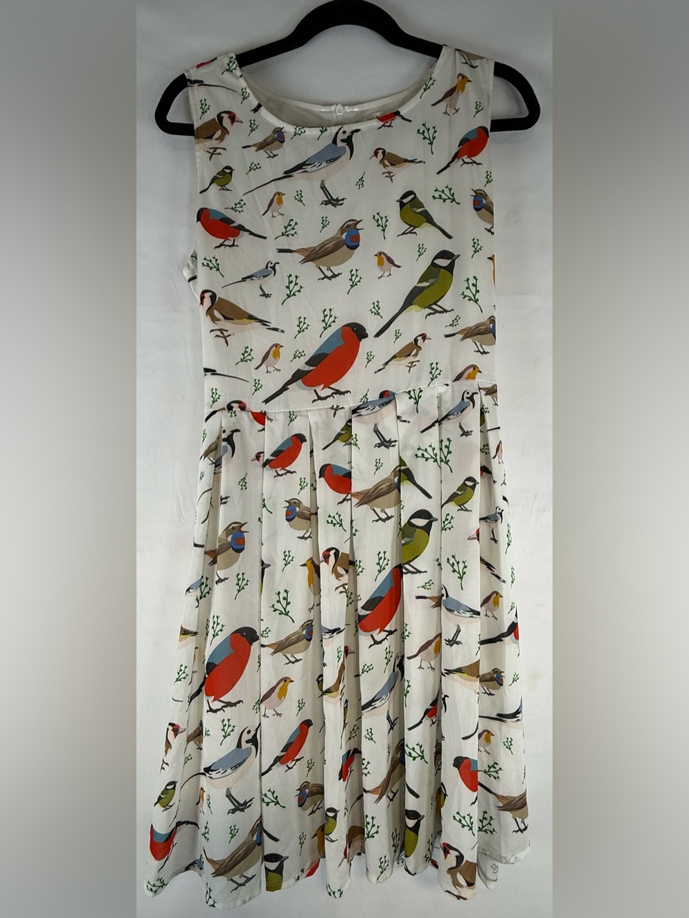 LA Soul Sleeveless Cream Midi Dress with Colorful Bird Print